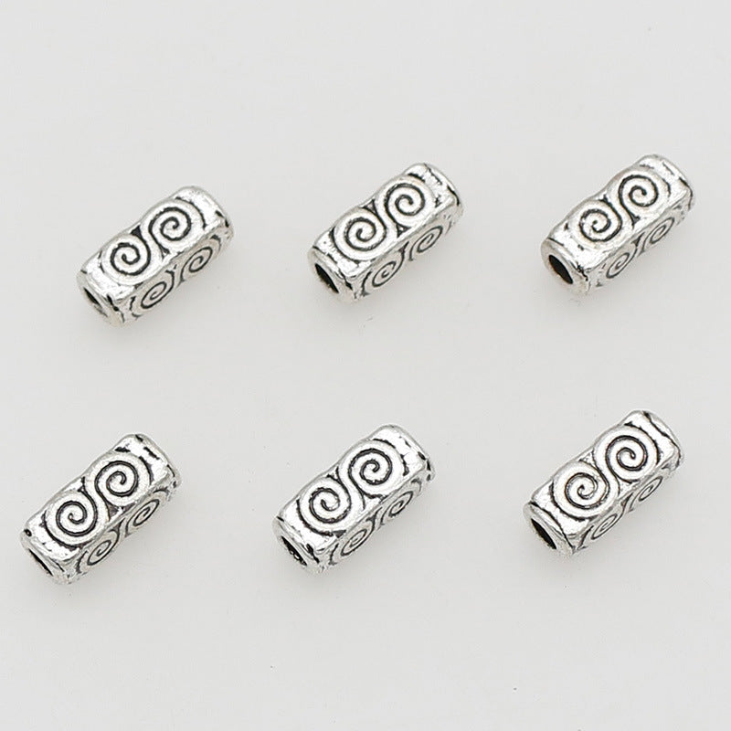 Tube Metal Beads 10mm Tibetan Geometric Circle Patterned 1pc