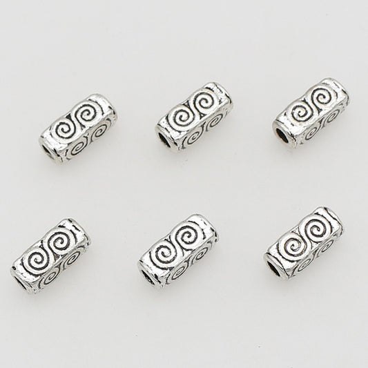 Tube Metal Beads 10mm Tibetan Geometric Circle Patterned 1pc