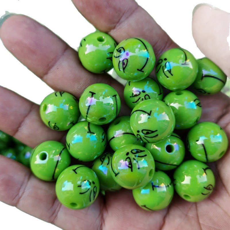 Plating Grinch Face Acrylic Beads 16mm Green Glossy 100pcs 5