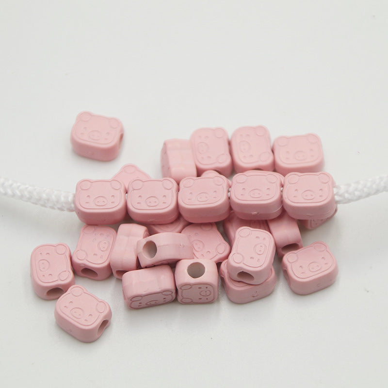 Matte Pig Head Acrylic Beads 12mm Large Hole Blush Pink 100pcs 3