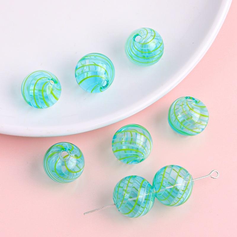 Hand Painted Hollow Polka Dotted Blown Glass Beads 14mm 4pcs 27