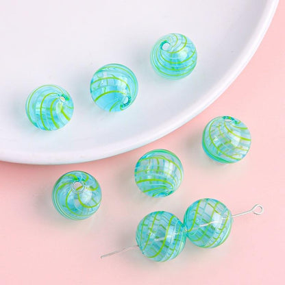 Hand Painted Hollow Polka Dotted Blown Glass Beads 14mm 4pcs 27