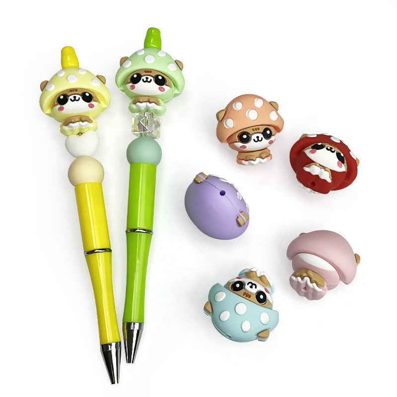 Silicone 3D Focal Beads Mushroom with Smiling Faces 20pcs 5