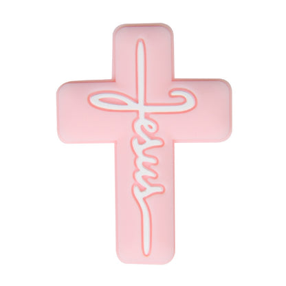 Silicone Focal Beads Jesus Cross Black White Script Text 20pcs 7