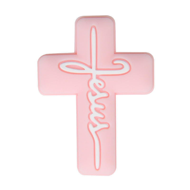 Silicone Focal Beads Jesus Cross Black White Script Text 20pcs 7