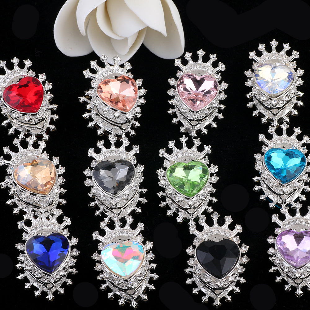 Heart Crown Rhinestone Beads Fancy Faceted Circle Badge 10pcs 4