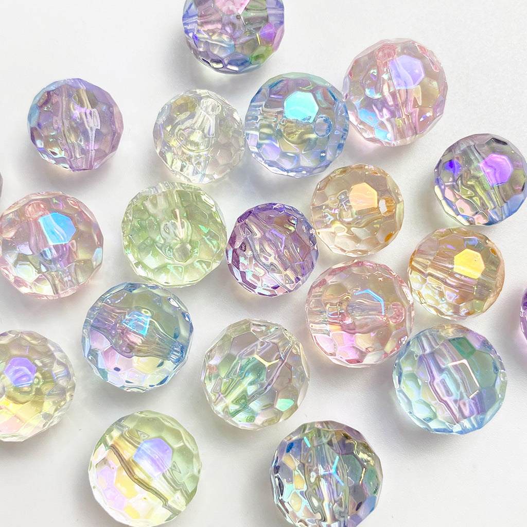 Transparent Football Faceted Acrylic Beads 14-16mm UV Plating 50pcs