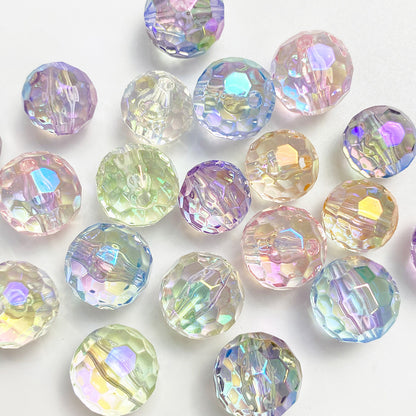 Transparent Football Faceted Acrylic Beads 14-16mm UV Plating 50pcs