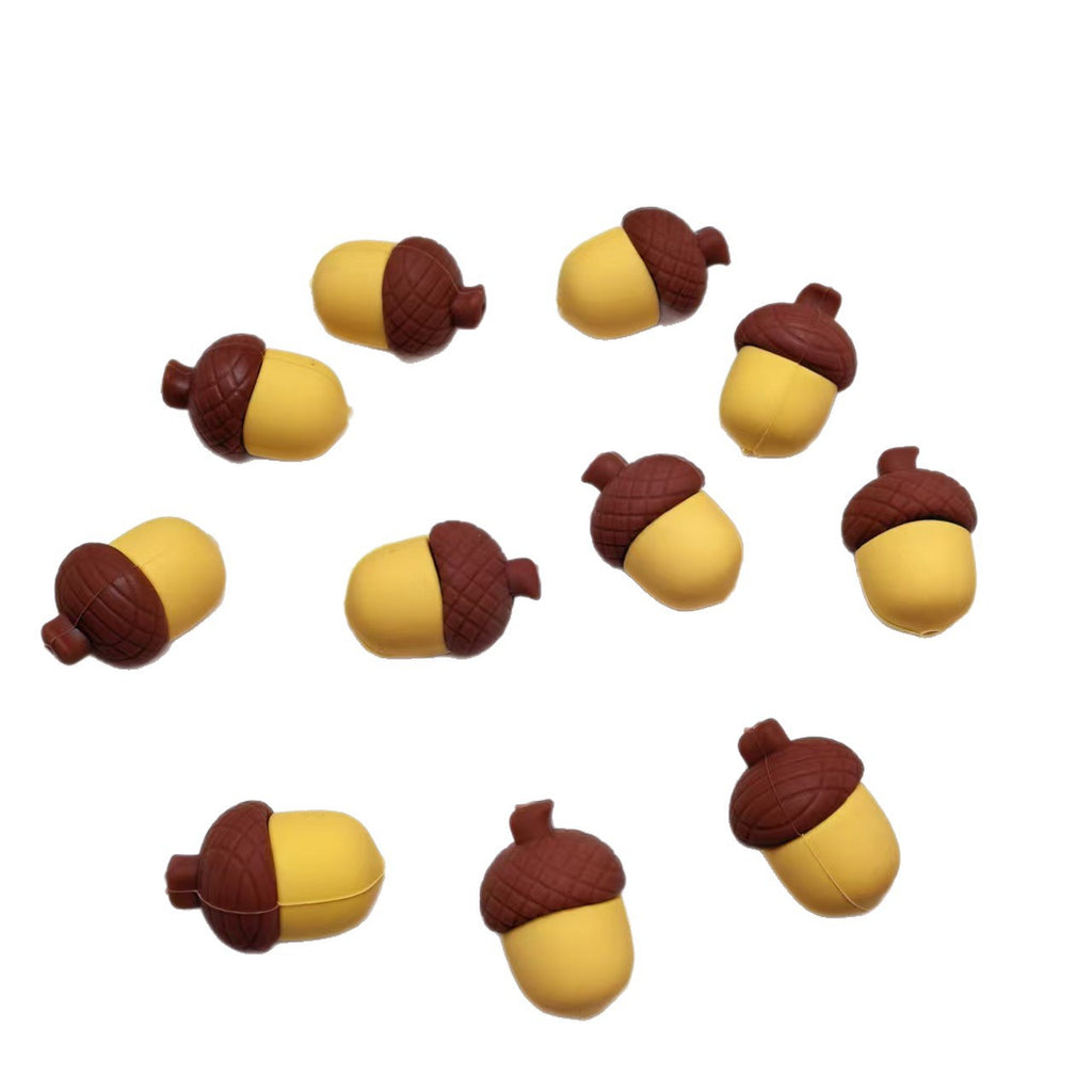 Silicone 3D Focal Beads Acorns Brown Detailed Caps 20pcs 5