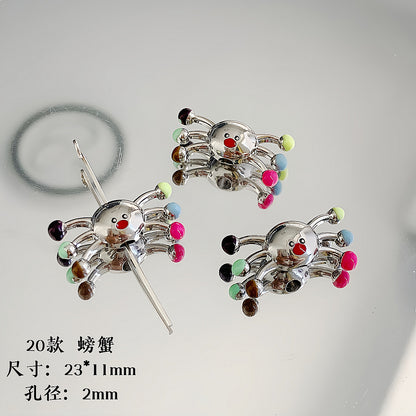 Cartoon Metal Beads Silver Pink Tone Playful Enamel 10pcs 20