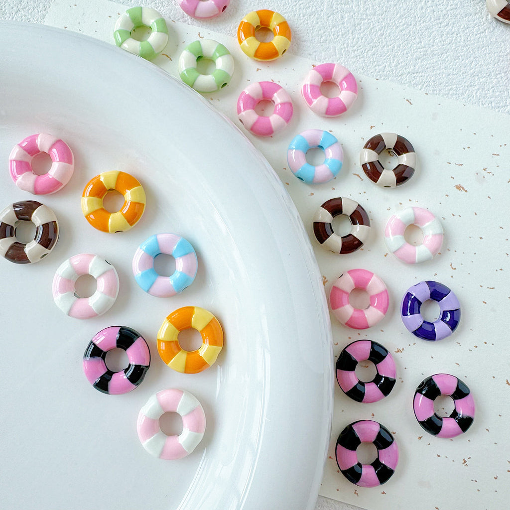 Swimming Ring Metal Beads 14mm Two-Tone Enamel Painted 10pcs 3
