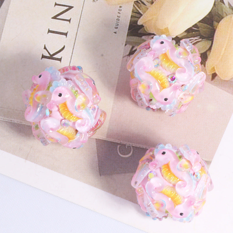 Embellished Bubblegum Beads 20mm Cartoon Animal Resin Rhinestone 4pcs 6