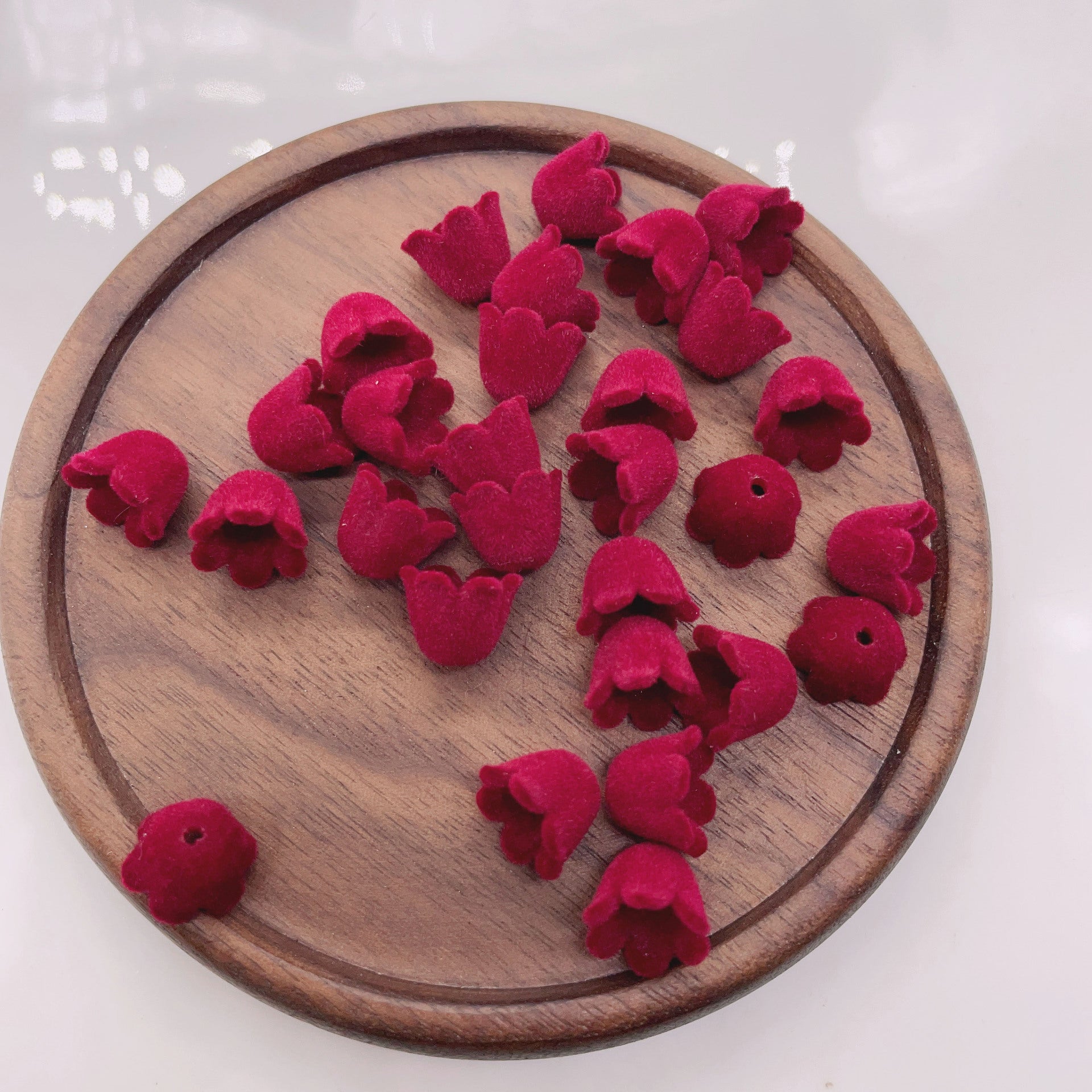 Flocking Tulip Flower Acrylic Beads 9x11mm Velvet Texture 50pcs