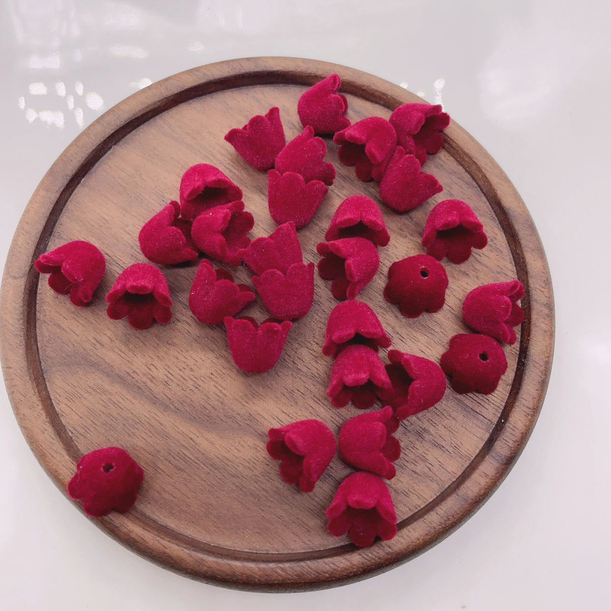 Flocking Tulip Flower Acrylic Beads 9x11mm Velvet Texture 50pcs
