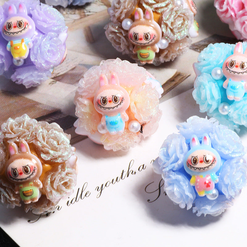 Embellished Bubblegum Beads 20mm Labub Rose Cluster Polymer Clay 5pcs 3