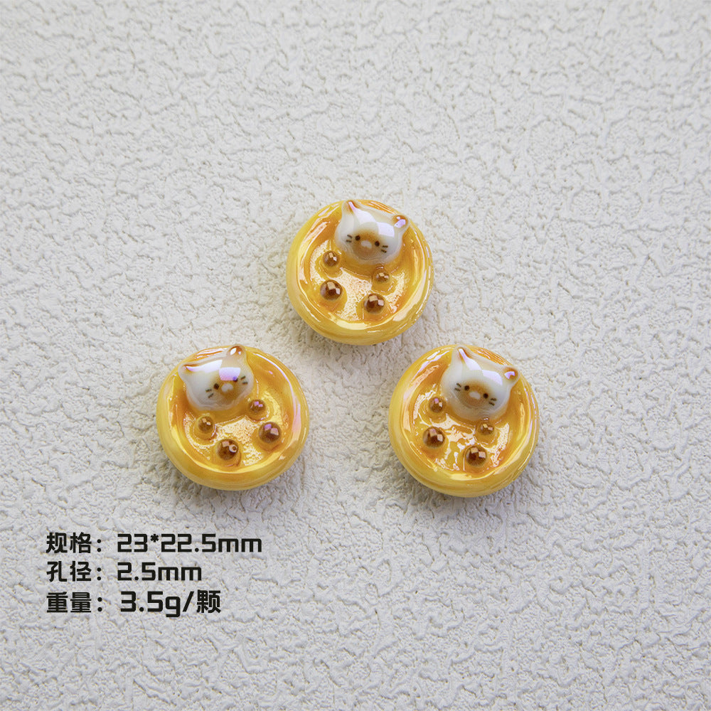 Egg Tart Kitten Resin Beads 23mm Glossy Animal Design 20pcs 6