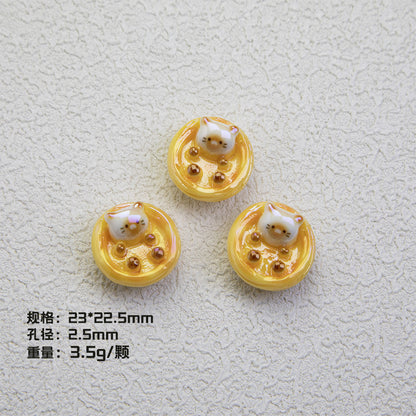 Egg Tart Kitten Resin Beads 23mm Glossy Animal Design 20pcs 6