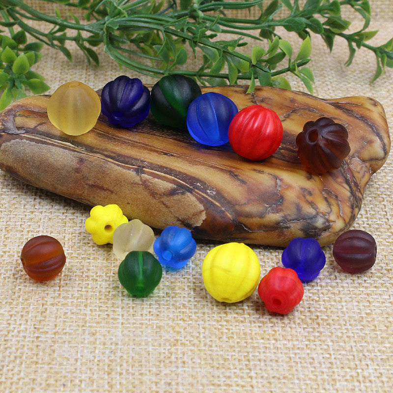 Frosted Pumpkin Glass Beads 10mm Matte Autumn Colors 20pcs 2