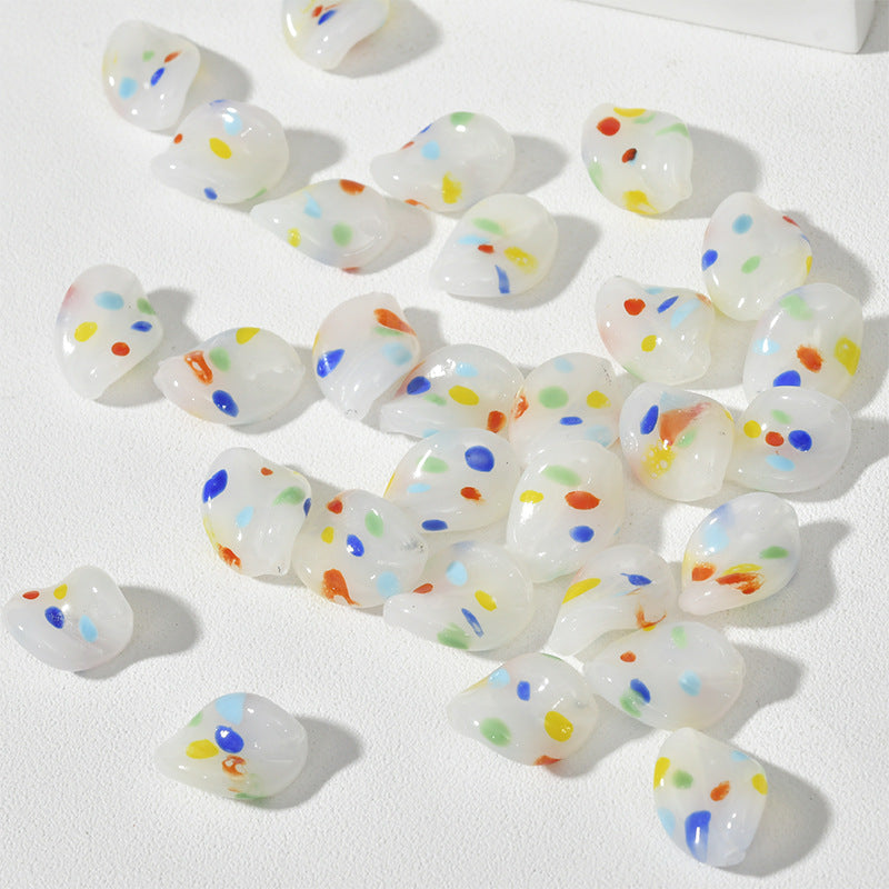 Lampwork Glass Beads Leaf Curled 14x21mm Translucent Vibrant 4pcs 12