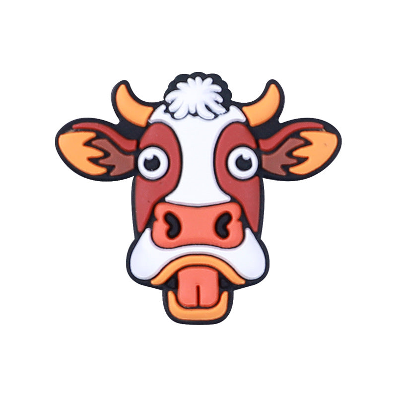 Silicone Focal Beads Farm Highland Cattle Square Cow Surprised Expression 20pcs 7