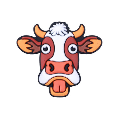 Silicone Focal Beads Farm Highland Cattle Square Cow Surprised Expression 20pcs 7