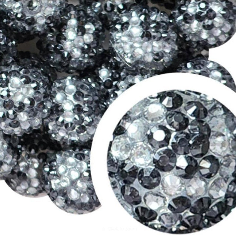 Rhinestone Bubblegum Beads 10-22mm White and Black Confetti 5pcs
