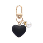 Matte Heart Keychain with Pearl Accent Black White Resin Gold Tone 5