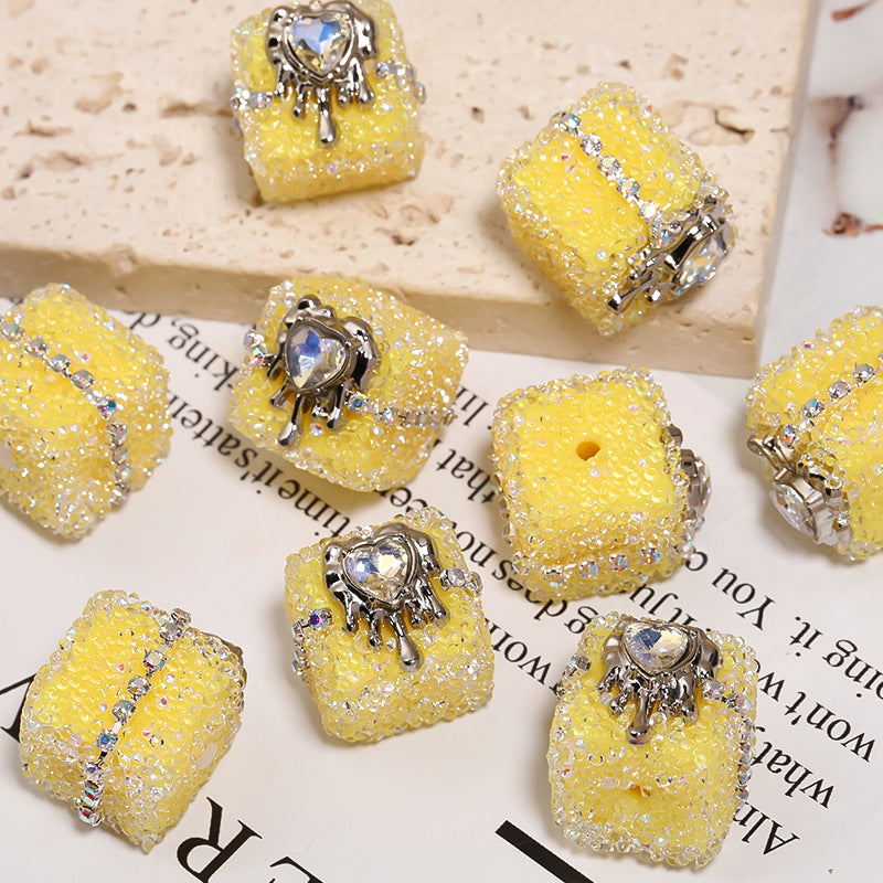 Crocore Square Rhinestone Beads 21mm Acrylic Textured Facet 5pcs 11