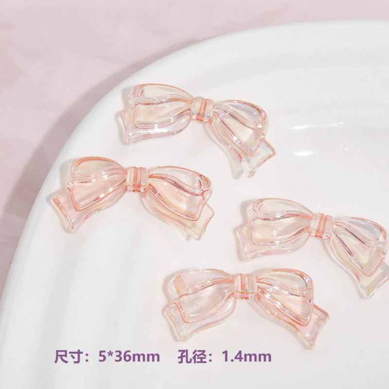 Transparent Bow Acrylic Beads 5x36mm Pastel Glossy 10pcs 9