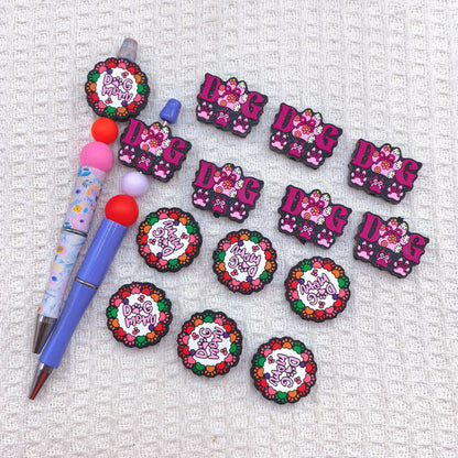 Silicone Focal Beads Dog Claw Card Bold Text Vibrant Colors 20pcs 2