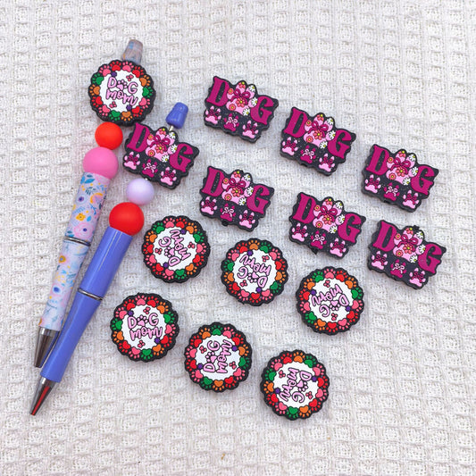 Silicone Focal Beads Dog Claw Card Bold Text Vibrant Colors 20pcs 2