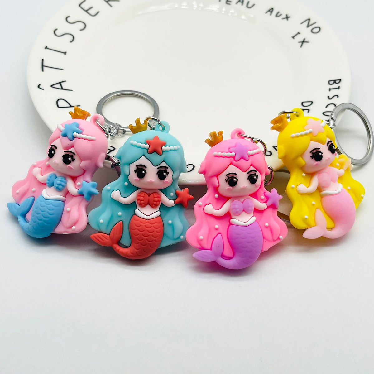 Soft Rubber Mermaid Keychain Pastel Colors Starfish Charm 4
