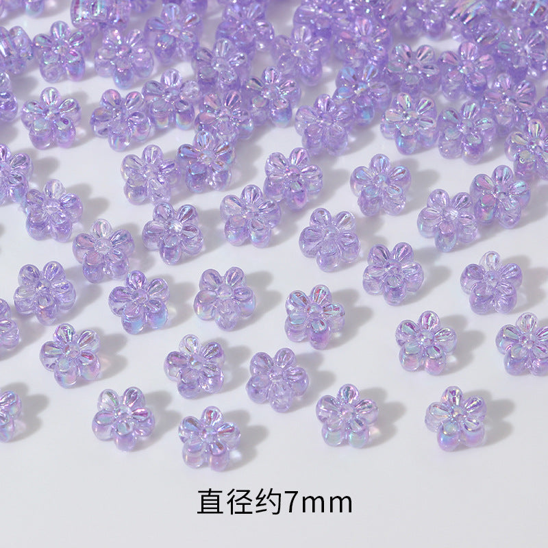 Plating AB Colored Floret Resin Beads 7mm Transparent 100pcs 8