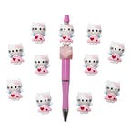 Silicone 3D Focal Beads Kitty Cat Wearing Pink Heart Dress 3