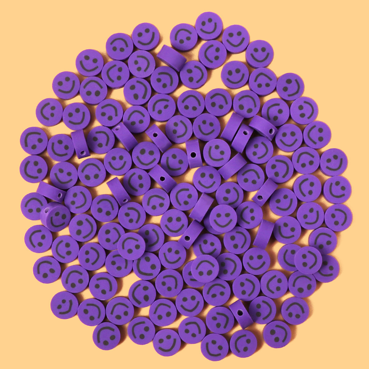 Smiley Face Flat Clay Beads 9mm Colorful Multicolor 100pcs 7
