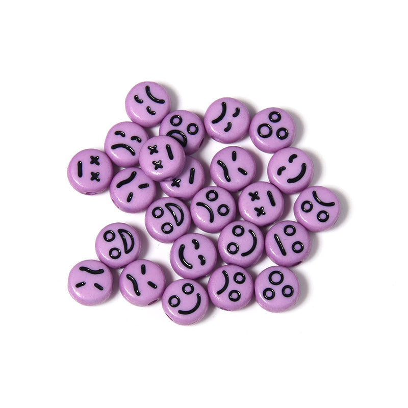 Cartoon Emoticon Flat Round Acrylic Beads 7x3.5mm Colorful 100pcs 8