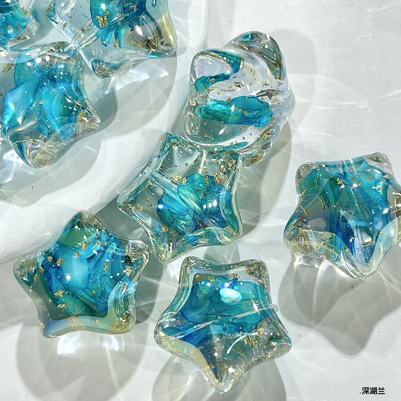 Clear Floral Star Resin Beads 22mm Translucent with Gold Flakes 10pcs 12