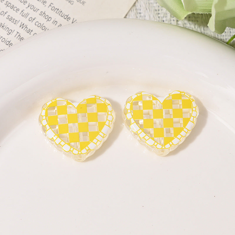 Transparent Heart Acrylic Beads 26mm Two-Color Plaid Lace Edge 10pcs 9