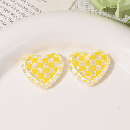 Transparent Heart Acrylic Beads 26mm Two-Color Plaid Lace Edge 10pcs 9