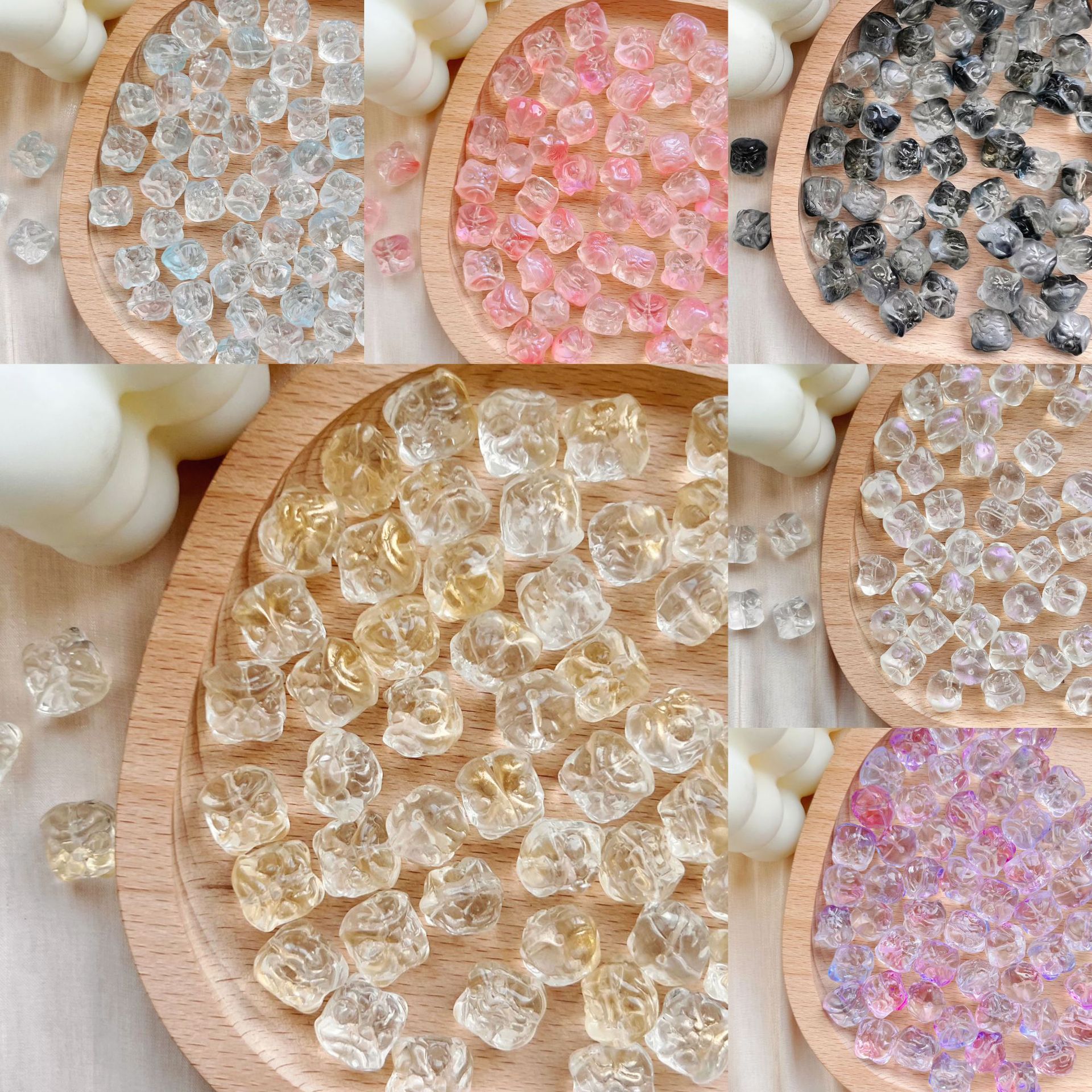 Vintage Lion-Like Glass Beads 12mm Pastel Etched Design 30pcs 2