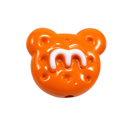 Hand Painted Bear Acrylic Beads 25mm Glossy Colorful 10pcs 13