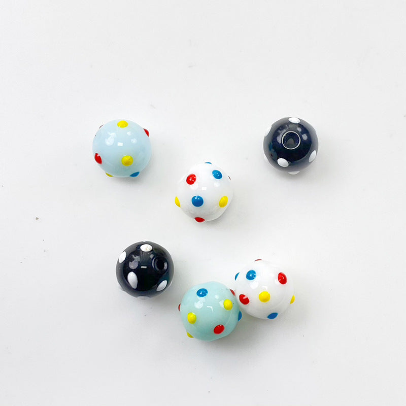 Lampwork Glass Beads Polka Dotted Round 8.2mm Colorful Glossy 10pcs 2