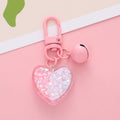 Acrylic Heart Keychain with Iridescent Flakes and Colorful Bell Charm 6