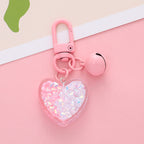 Acrylic Heart Keychain with Iridescent Flakes and Colorful Bell Charm 6