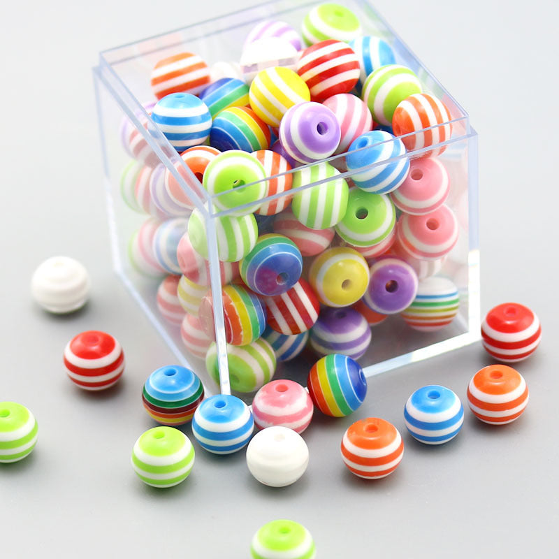 Rainbow Color Striped Resin Beads 12mm Round Glossy 60pcs 2