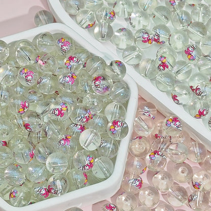 Transparent Round Glass Beads 10mm Cartoon Character Printing 100pcs 14