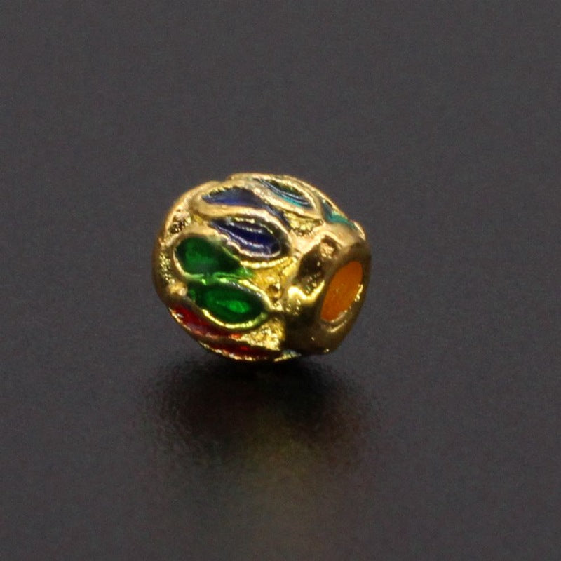 Round Metal Beads 6mm Vintage Cloisonne Large Hole Enamel 10pcs 3