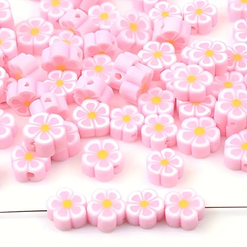 Flower Clay Beads 10mm Pink Plum Polymer 100pcs