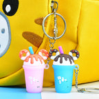 Soft Rubber Milk Tea Drink Keychain with Donut Ears and Dripping Tops 4