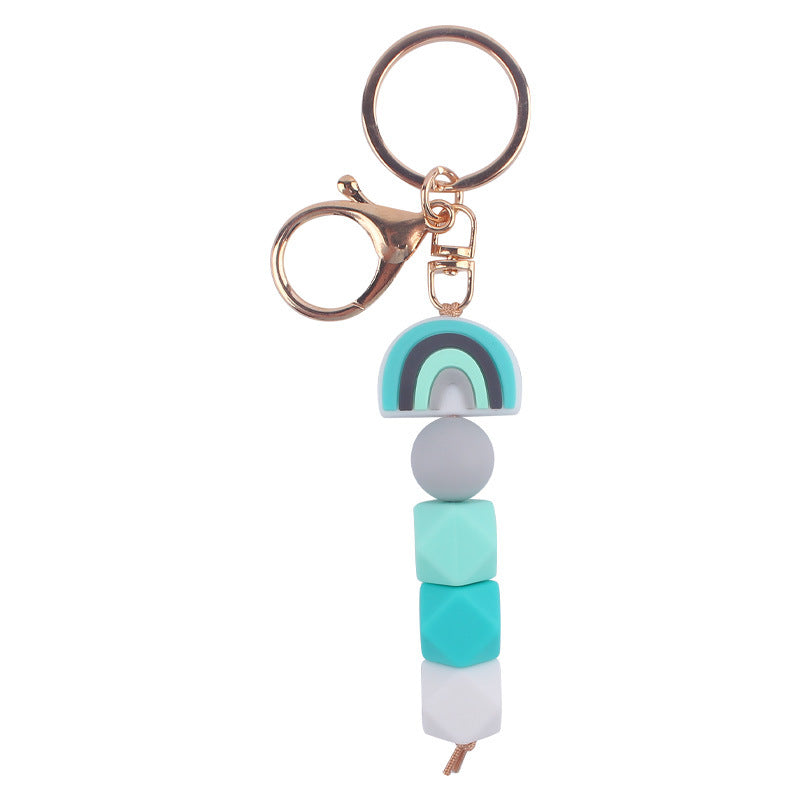Rainbow Silicone Beaded Keychain with Gold Clasp 14cm 10